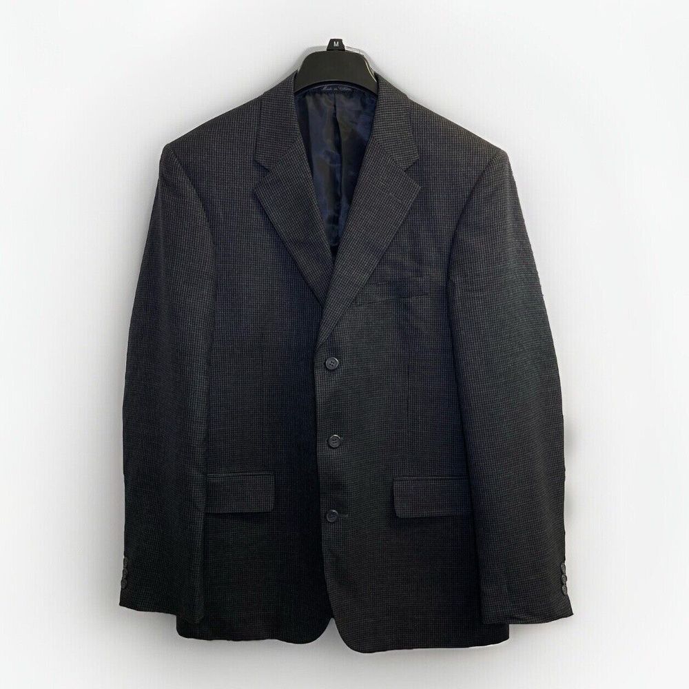 CEZAR DEL PRADO Men's Size 40L Wool Grey Blazer‎ Jacket Houndstooth Sports Coat